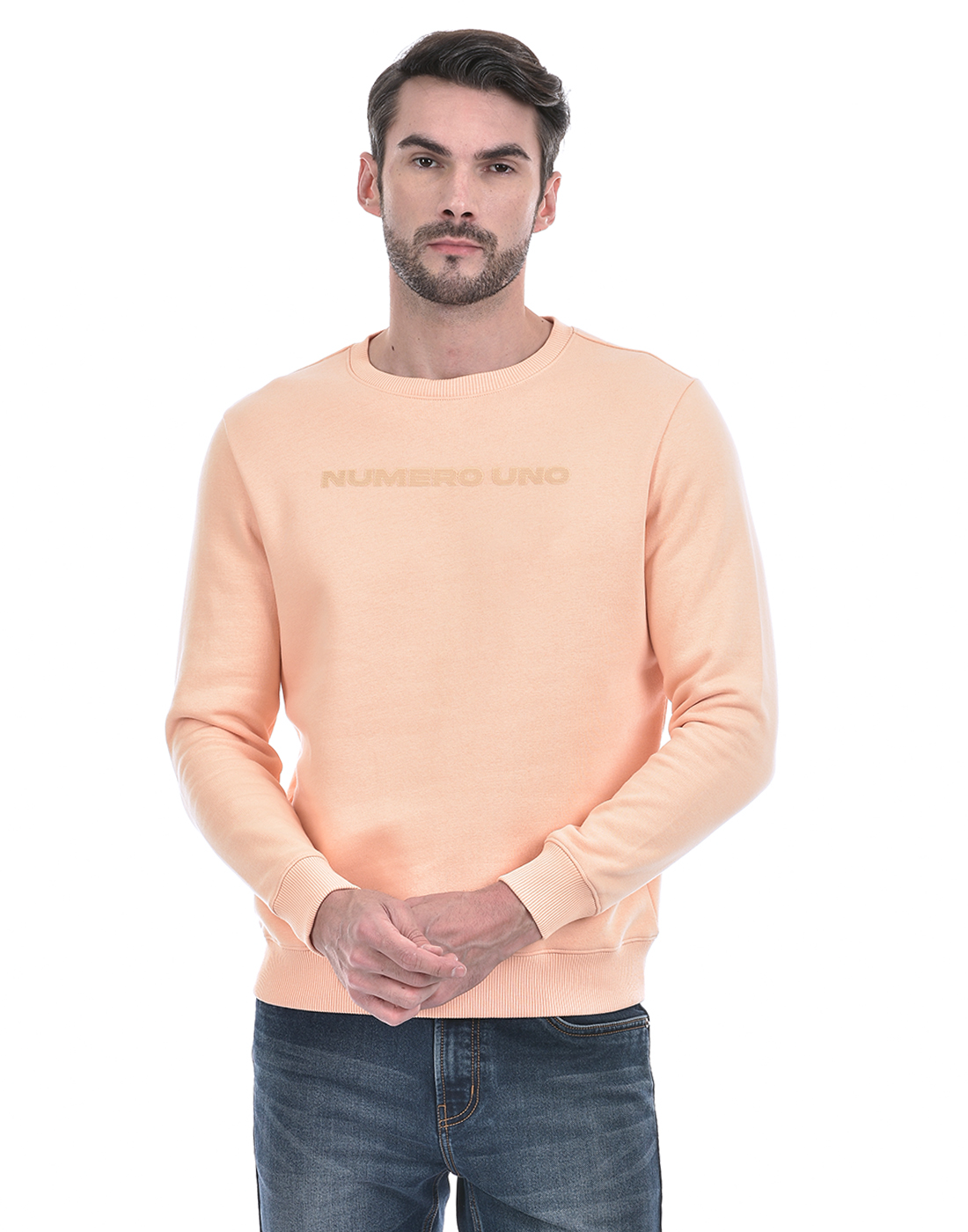Numero Uno Men Typography Peach Sweat Shirt